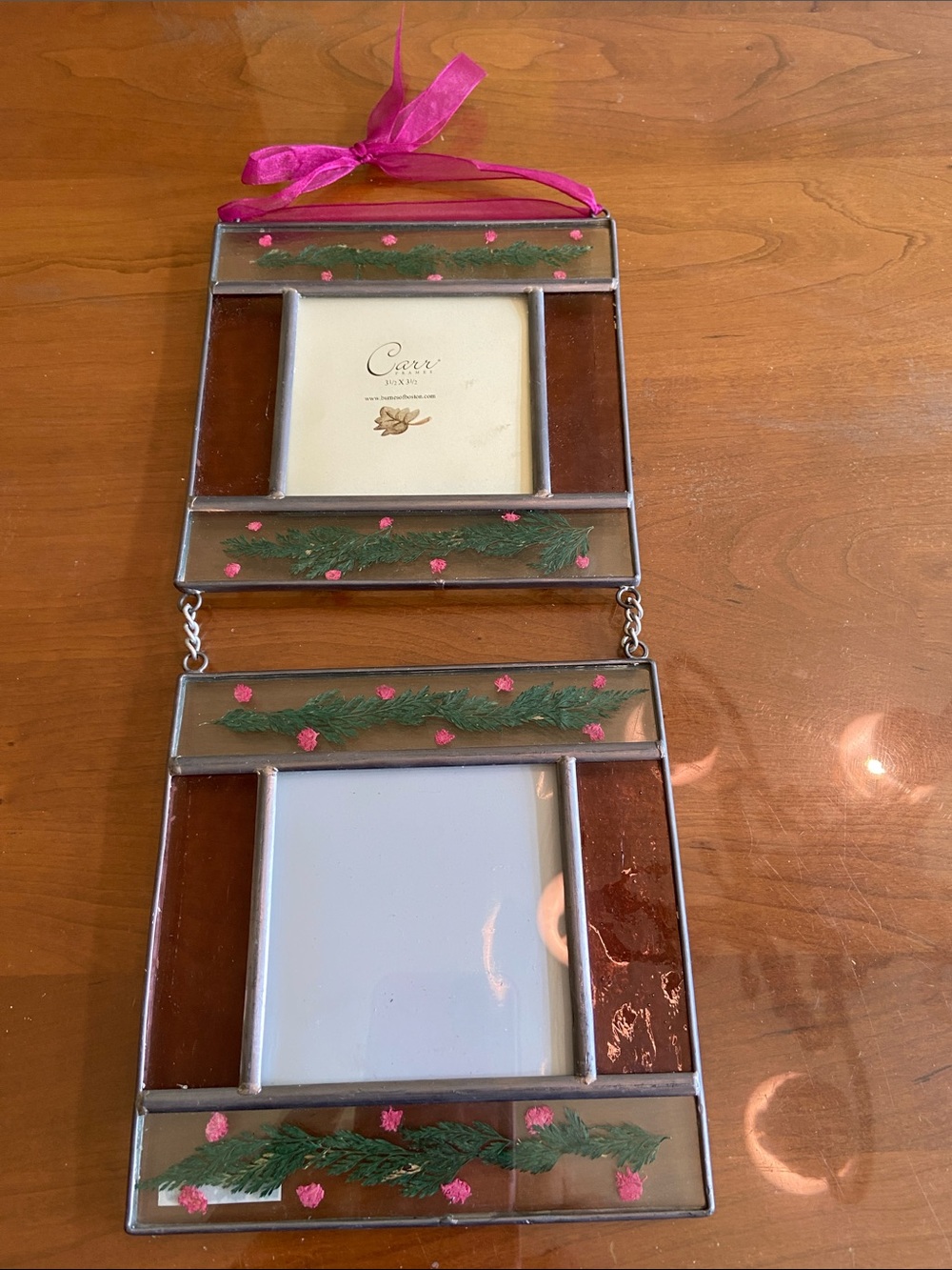 Carr Stained Glass Double Photo Frame Hanging. The Pink and Green look lovely.
